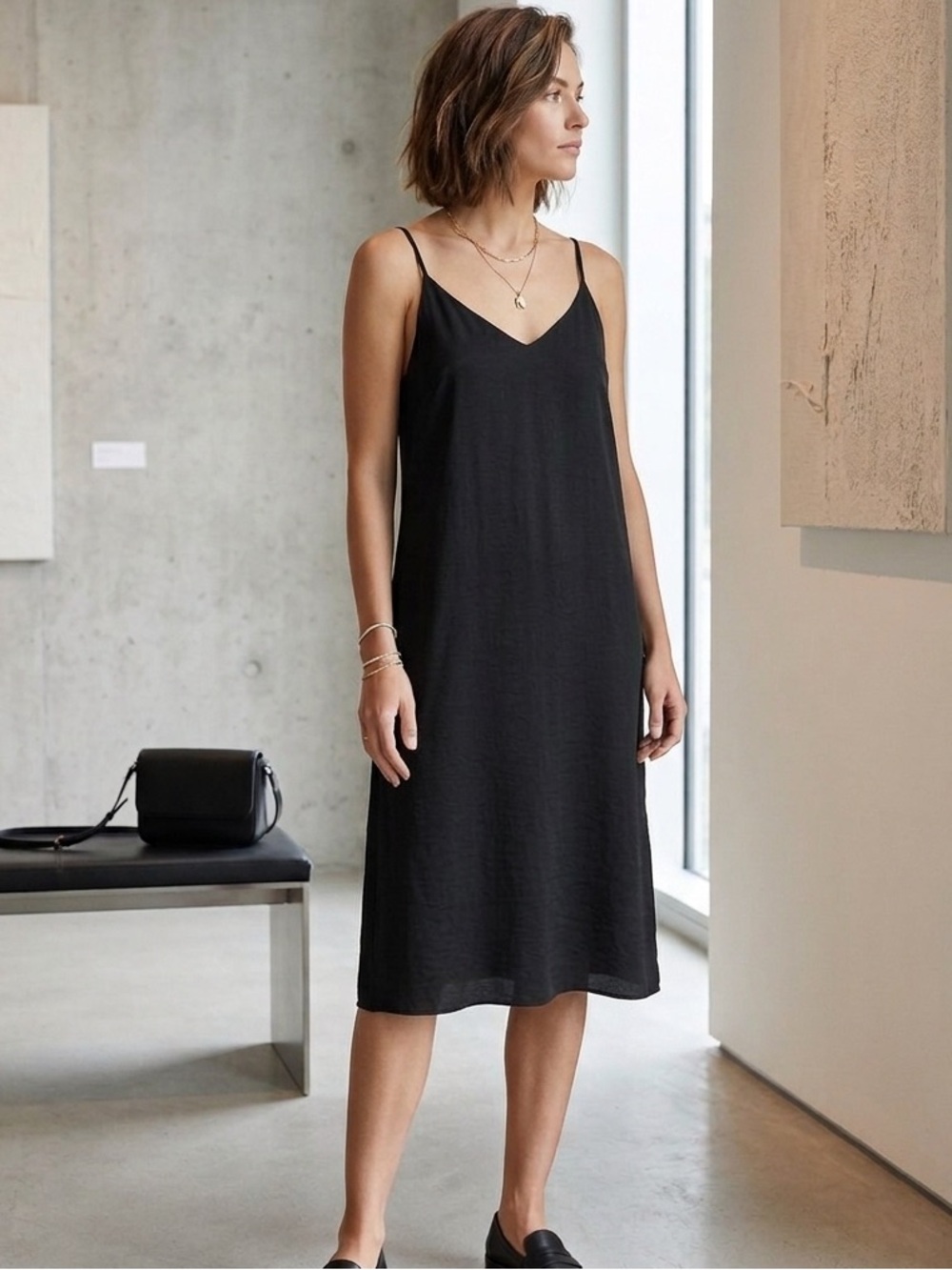 Anthro Fourteenth Place Black Slip Dress Size S